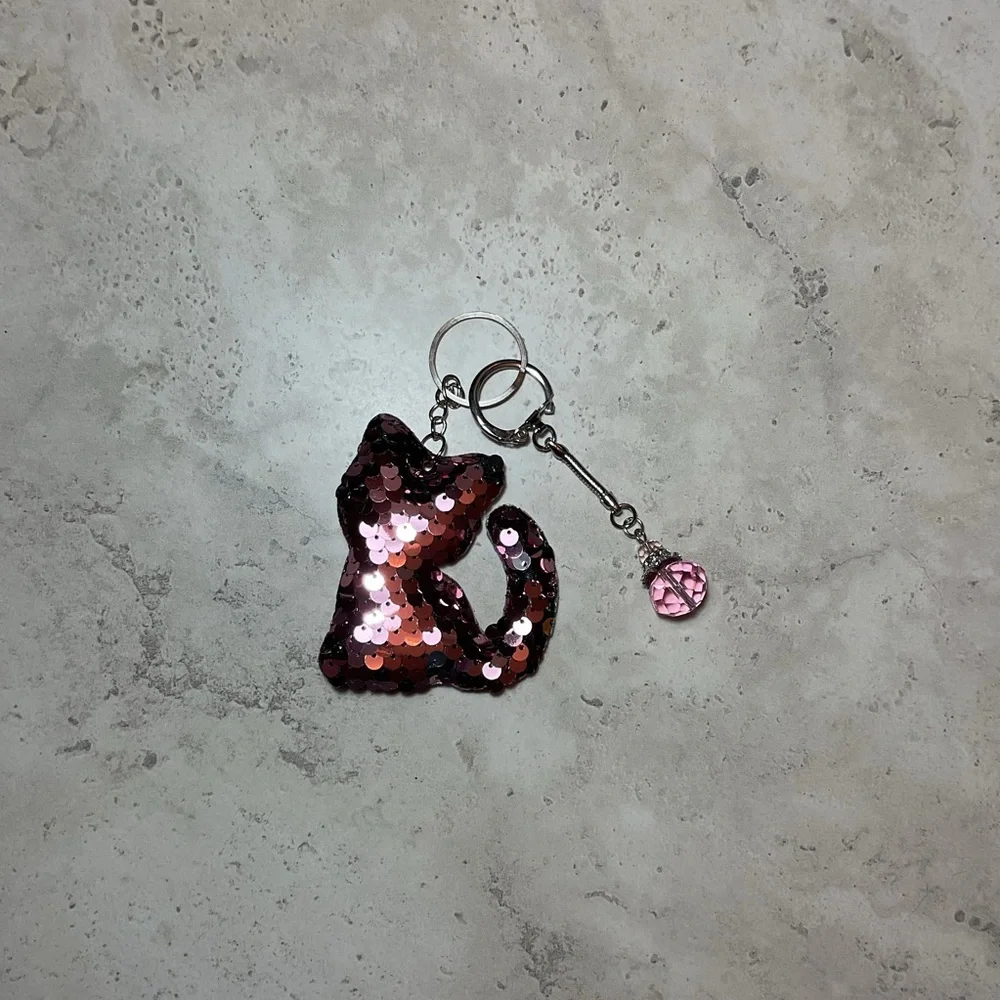 Sequin Cat purse charm with a crystal bead charm, add it to any bag